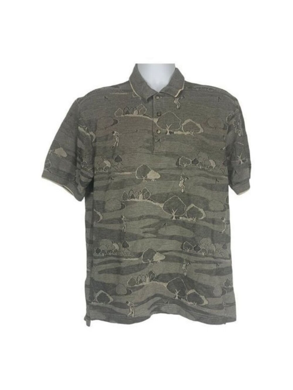 Arrow Mens Large Golf Polo Shirt Dark Gray Mercerized Cotton 1851 Pattern Print
